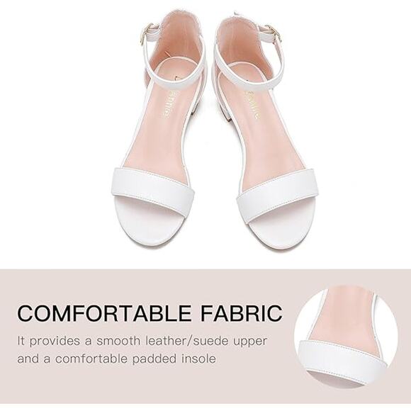 New Dufannie Girls Size 2 White Open Toe Ankle Strap Heels Sandal Wedding Shoes - Picture 5 of 6